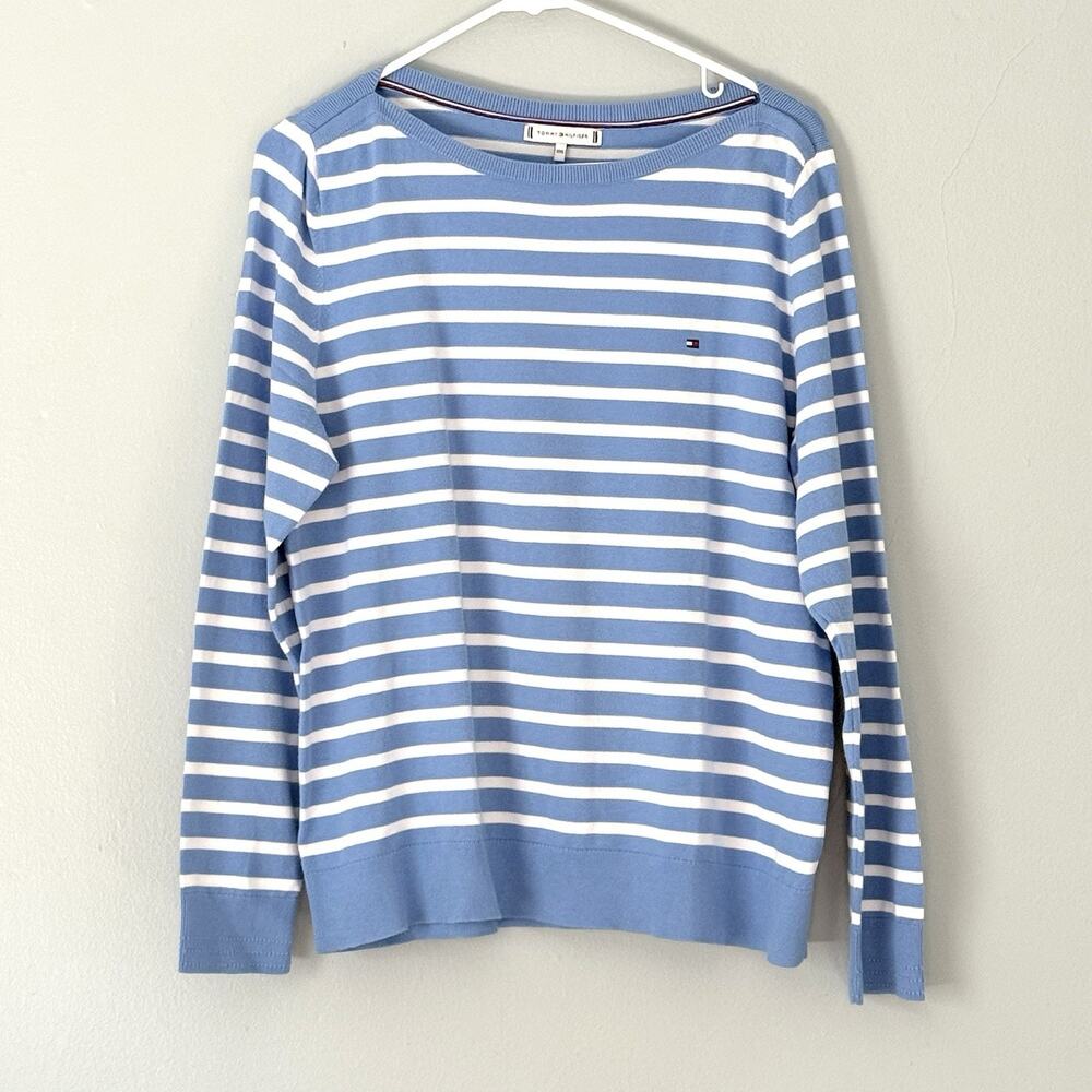 Tommy Hilfiger Sweater Womens L-2XL Blue White Striped Nautical Preppy Capsule